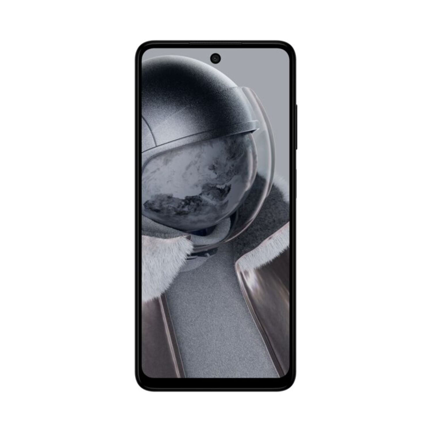 Smartphone noir avec écran sur le thème de l'espace. Personne en combinaison spatiale.
