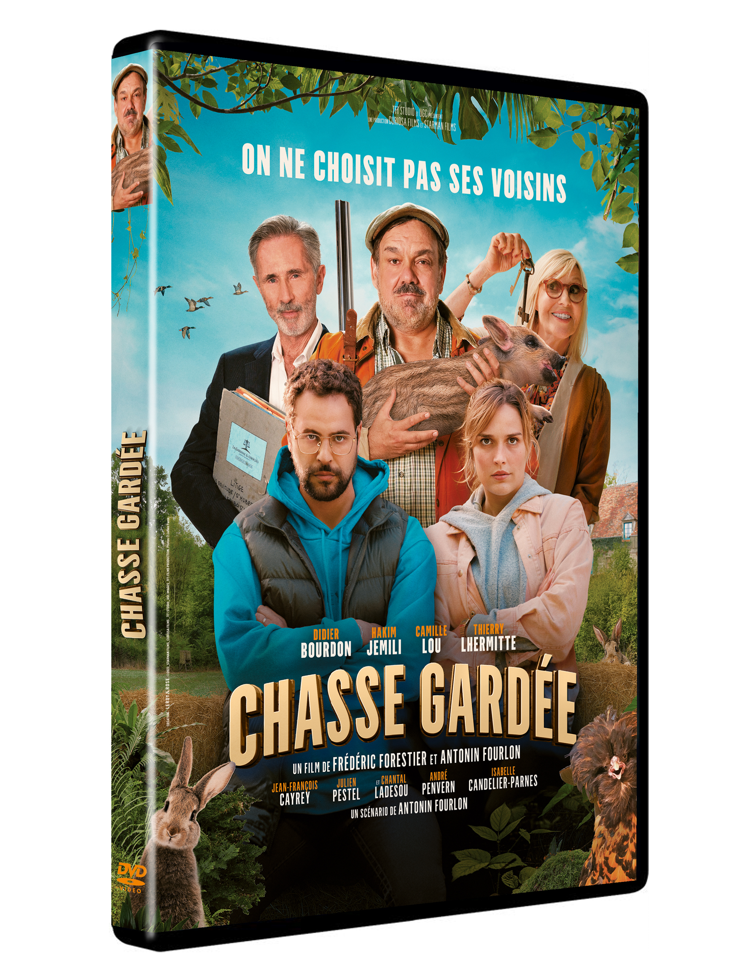 DVD-hoes: Groep mensen, filmtitel, Franse tekst. Kleurrijk ontwerp, poster-look.
