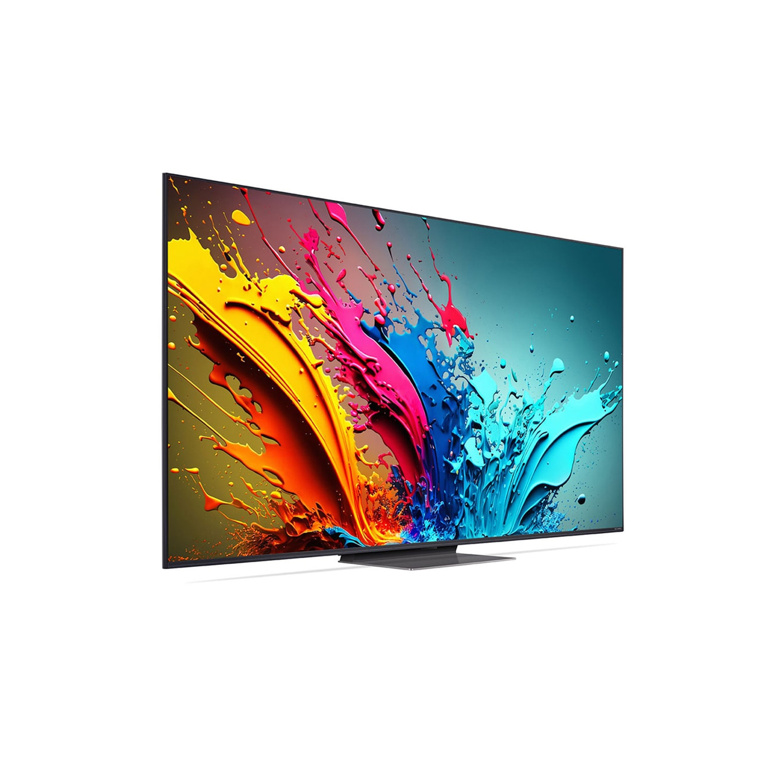 Ekranda renkli soyut bir görüntüsü olan düz ekran bir TV. TV siyah bir çerçeveye sahip.