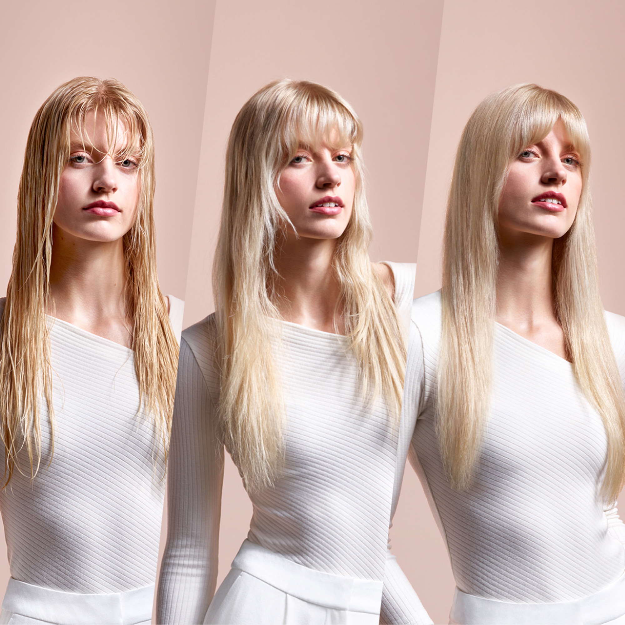 Drei Frauen mit blonden Haaren in verschiedenen Stilen.