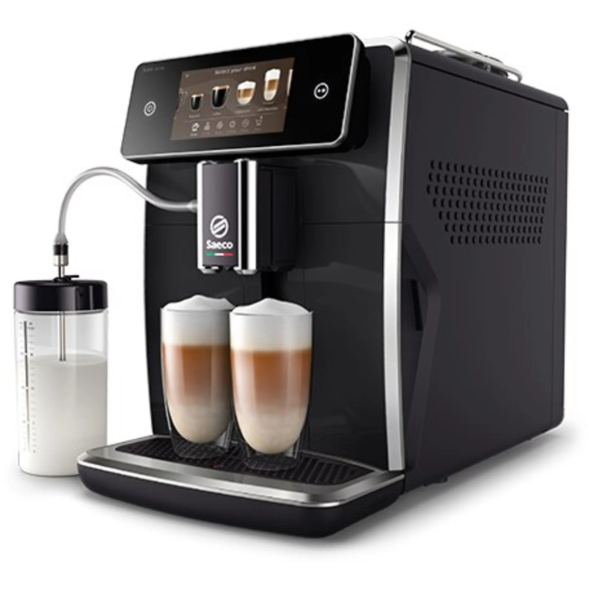 Cafetera express - Saeco SM8780/00, 15 bar, 1500 W, 600 ml, 2 Tazas, 6 Perfiles de Usuario, 22 Programas, Pantalla Táctil, Negro