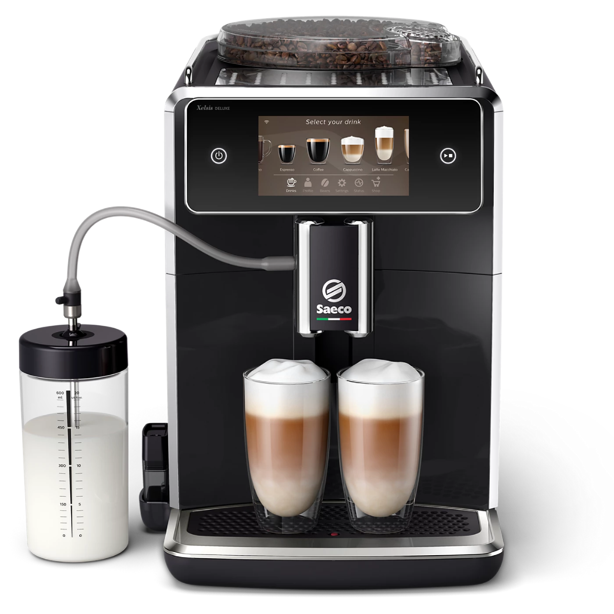 Cafetera express - Saeco SM8780/00, 15 bar, 1500 W, 600 ml, 2 Tazas, 6 Perfiles de Usuario, 22 Programas, Pantalla Táctil, Negro