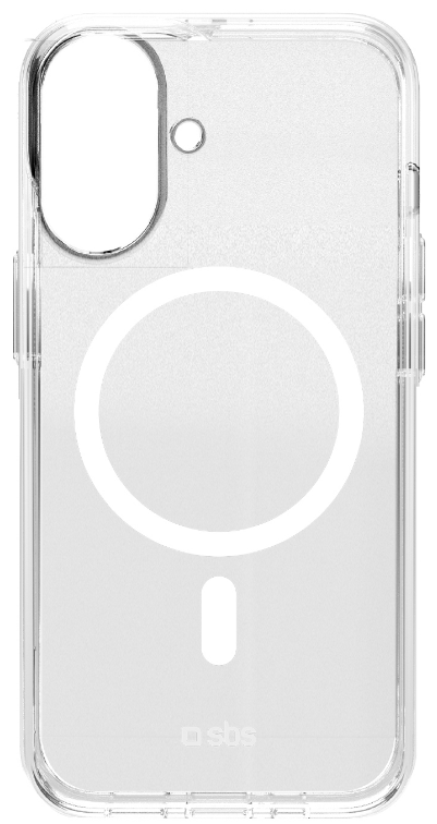 Eine transparente Handyhülle mit weißem kreisförmigen Design und schwarzem Hintergrund.