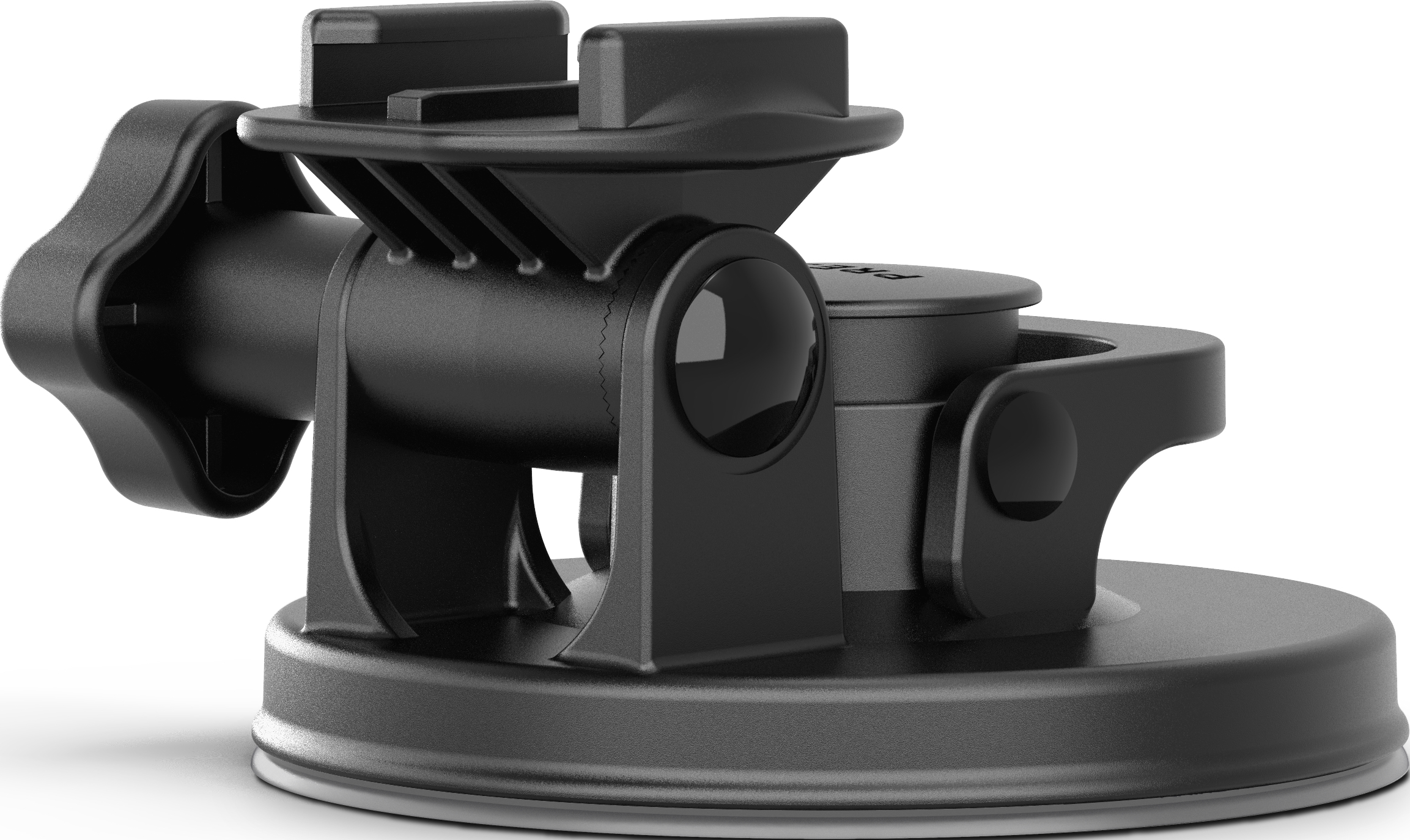 Support à ventouse GoPro noir, avec bras et base réglables.