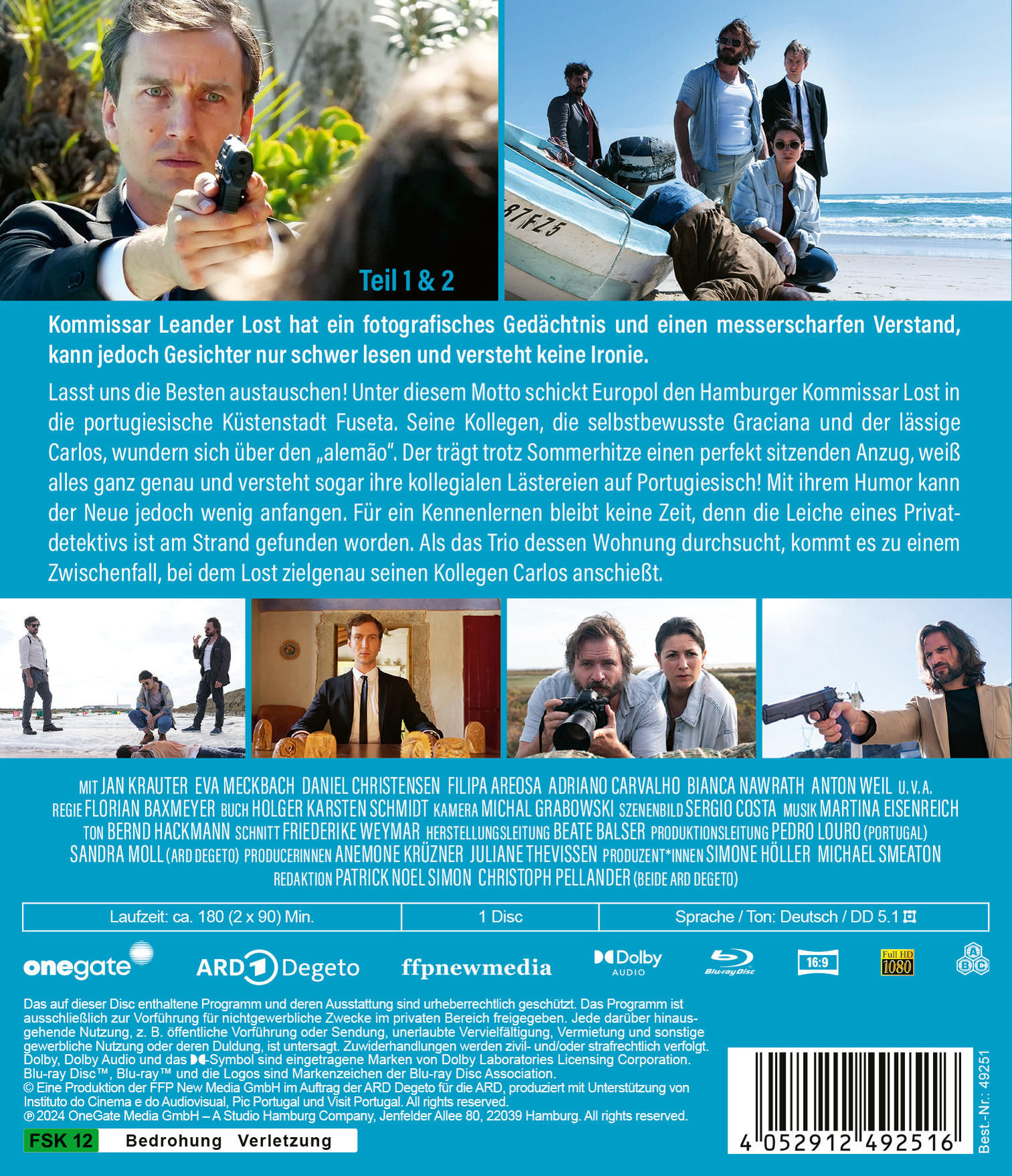 Die Rückseite einer DVD-Hülle mit einem Filmplakat mit Text und Schauspielern.