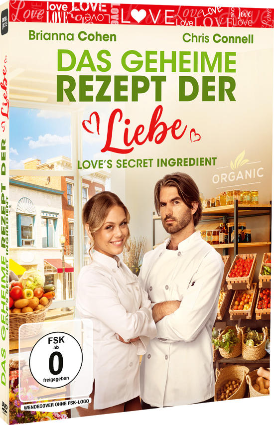DVD-Cover: Paar in Kochkleidung mit Text. Titel: 'Love's Secret Ingredient'. Hintergrund: ein Geschäft Interieur.