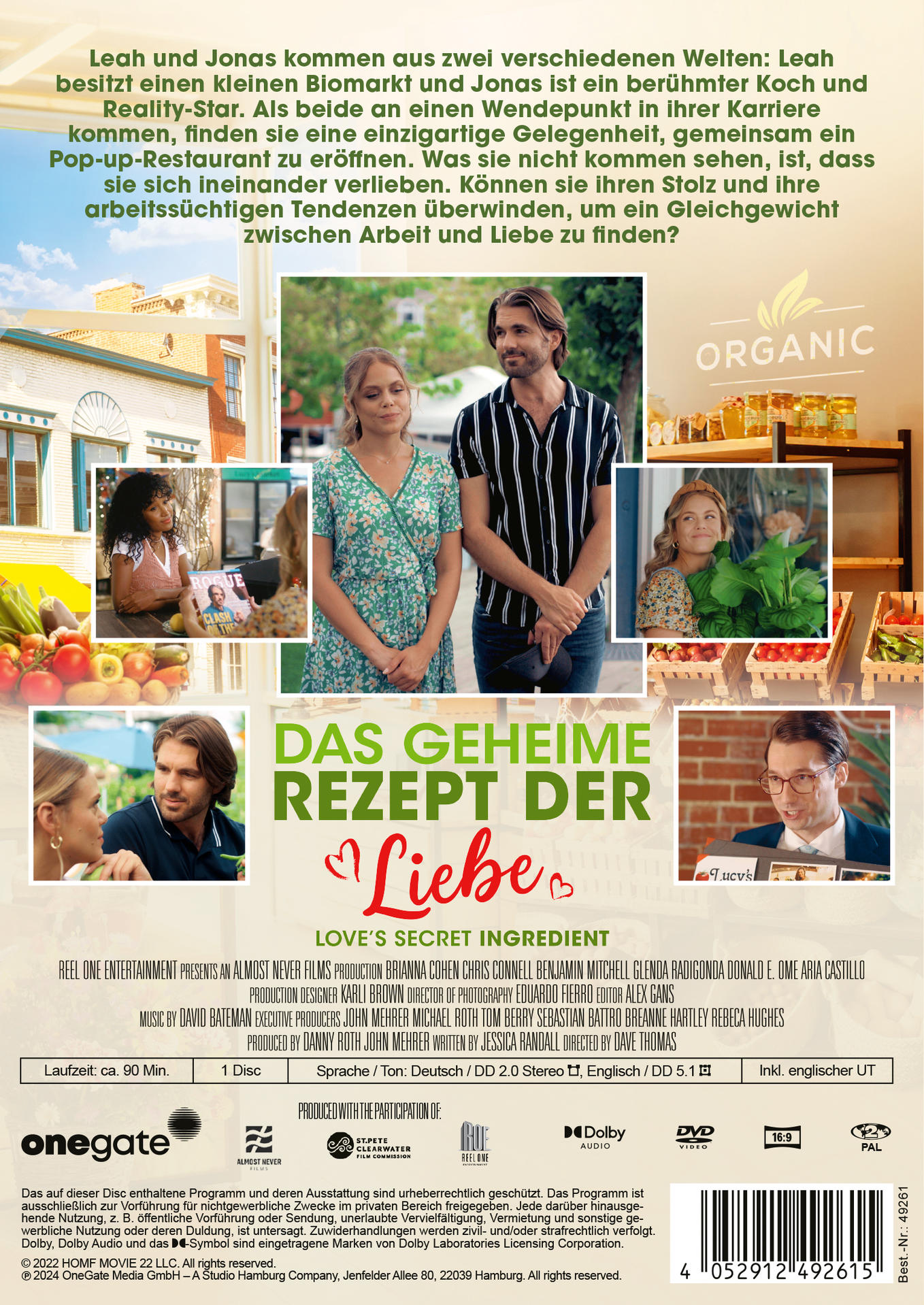 Filmplakat mit zwei Paaren und Text auf Deutsch, mit Logo. Der Titel lautet Das geheime Rezept der Liebe.