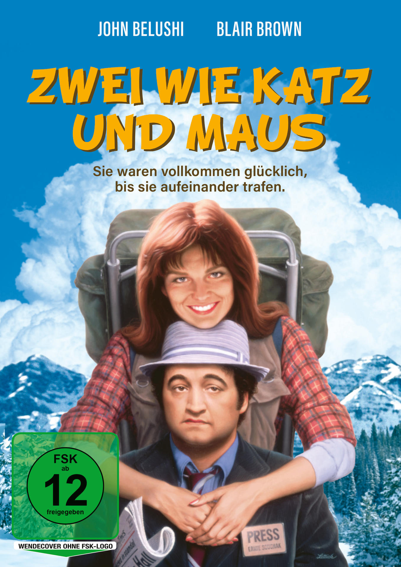 Filmplakat für 'Zwei Wie Katz Und Maus' mit einem Mann und einer Frau, mit schneebedecktem Bergpanorama.