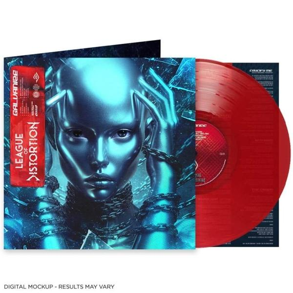 Albumcover mit einer Illustration einer blauhäutigen Frau mit Ketten und einer roten Vinylplatte.