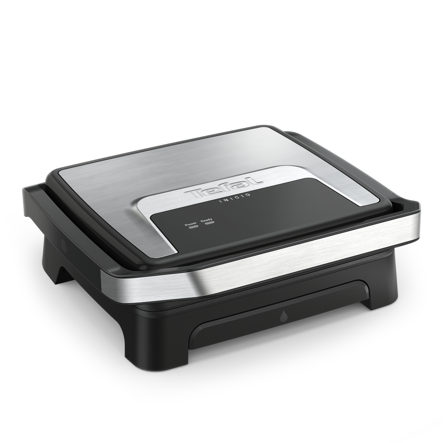 A black and silver Tefal Inicio grill is shown on a white background.