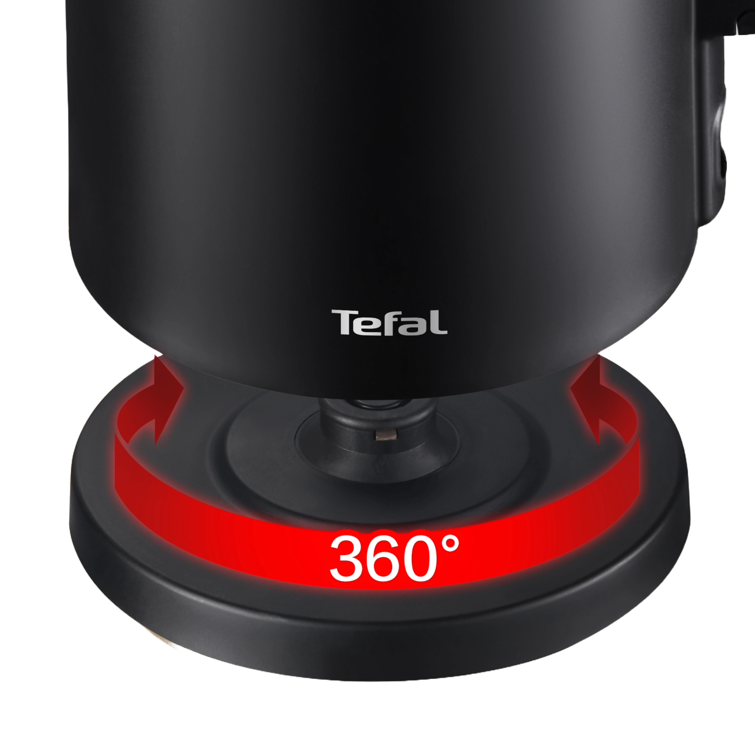 Black kettle base with 360° rotation arrow.