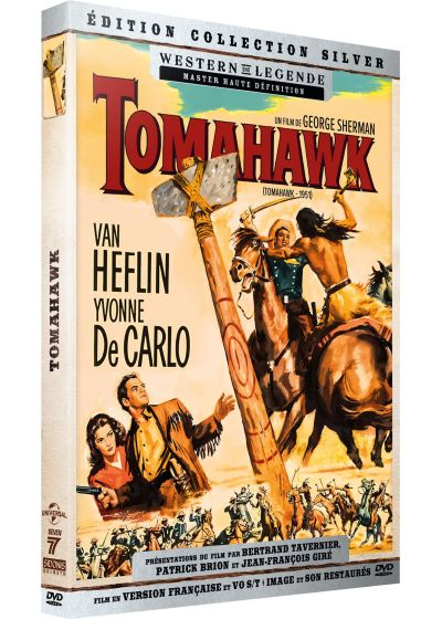 Couverture du DVD du film Tomahawk, avec des acteurs et une scène amérindienne, sur fond blanc.