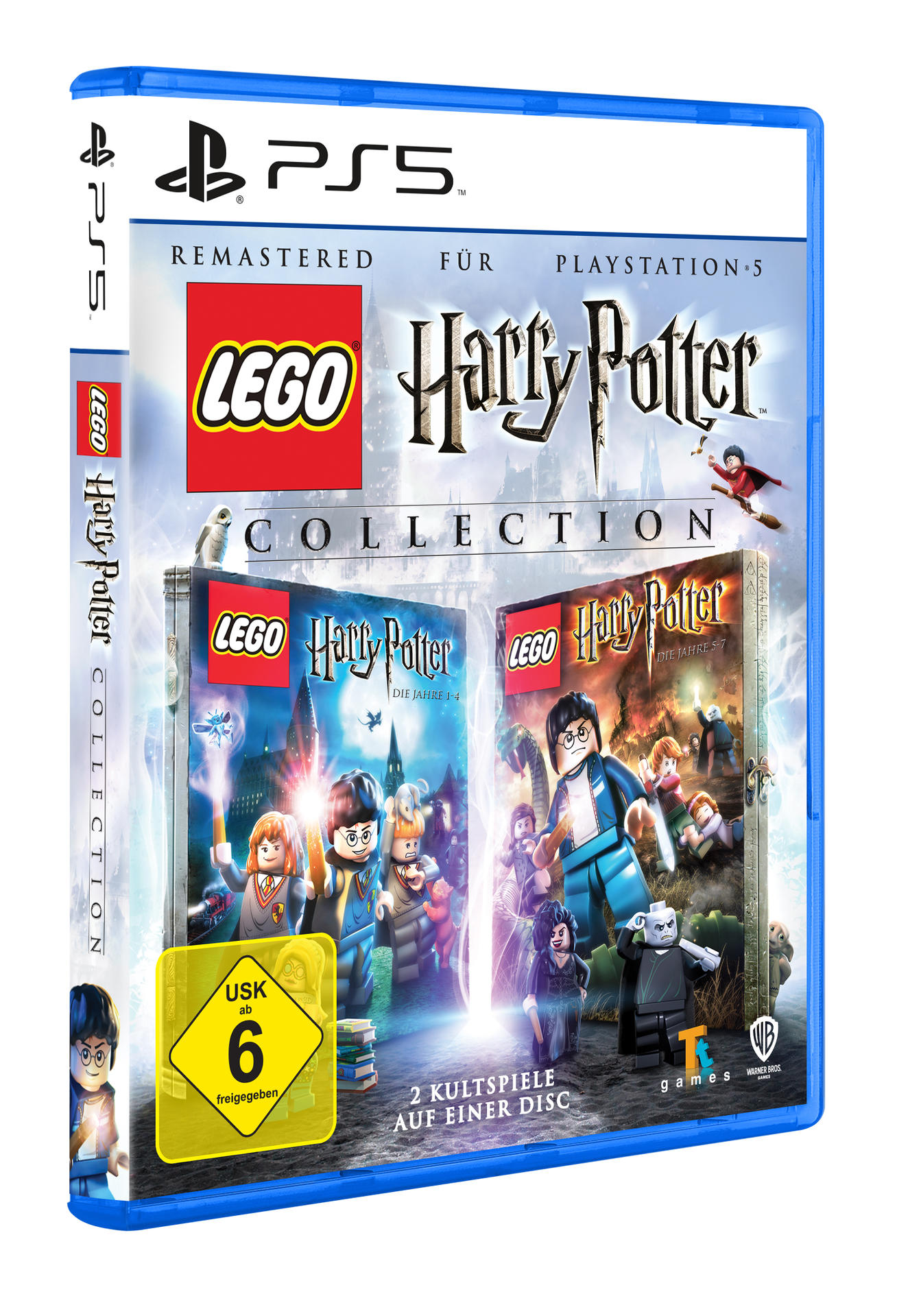 Ein blaues PS5-Spielcase mit dem Spielcover der LEGO Harry Potter Collection.