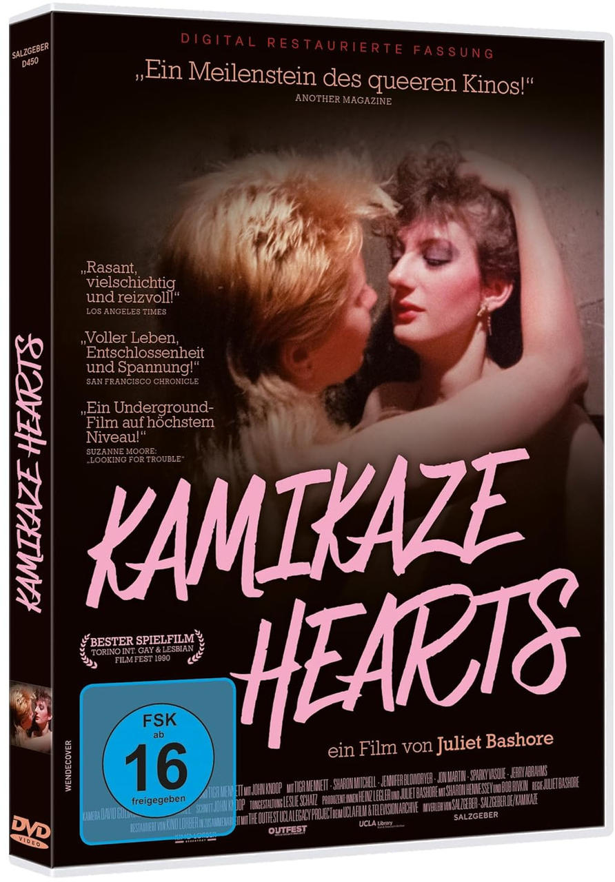 DVD-Hülle des Films Kamikaze Hearts. Zwei Personen umarmen sich auf dem Cover.