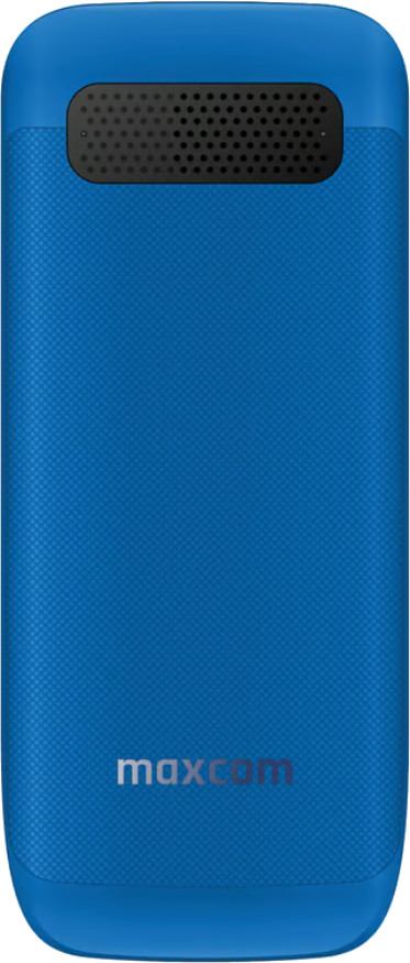 Niebieski telefon komórkowy z teksturowanym tyłem i kratką głośnika u góry.