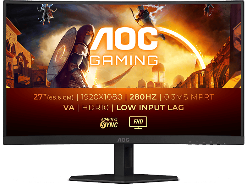 Monitor gaming- AOC C27G4ZXE, 27" Full HD, 280 Hz, 1 ms GtG, 0.3 MPRT, VA Curvo
