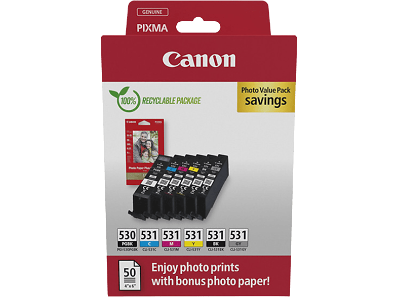 Canon Pack Photo Value Pgi-530/cli-531 Cyan/magenta/jaune/noir/gris (6117c004)