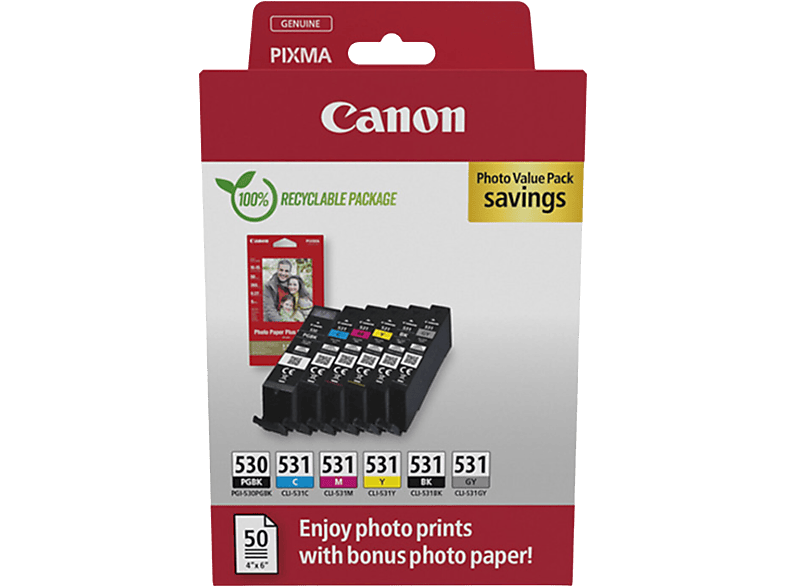 Canon Pack Photo Value Pgi-530/cli-531 Cyaan/magenta/geel/zwart/grijs (6117c004)