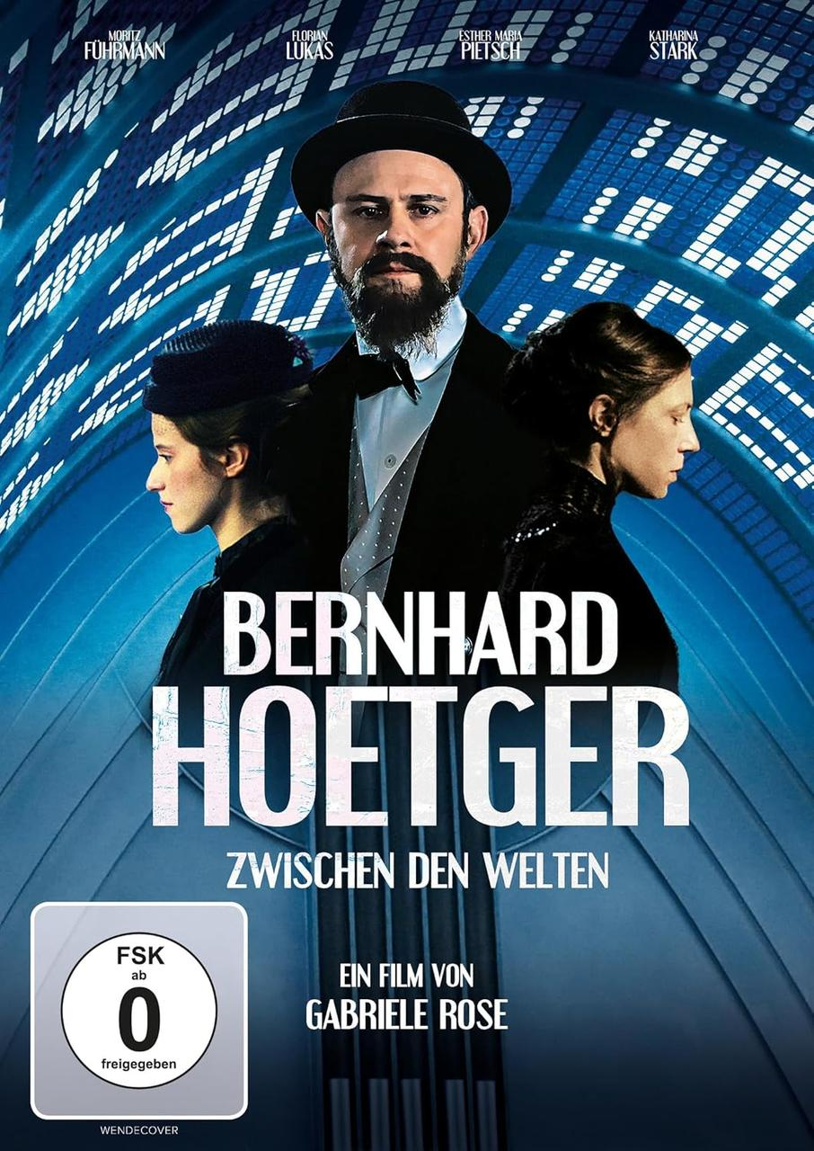 Filmplakat mit Gesichtern von Schauspielern. Titel: Bernhard Hoetger. Schwarz-Weiß- und blauer Hintergrund.