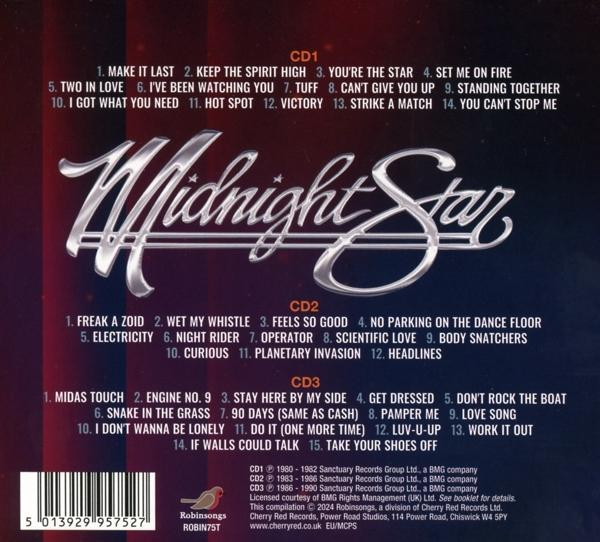 Rückseite einer Midnight Star CD mit Songtiteln und Copyright-Informationen.