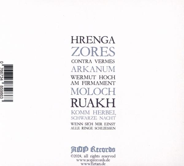 Text auf weißem Hintergrund mit schwarzem Barcode und Bandnamen/Songtiteln.