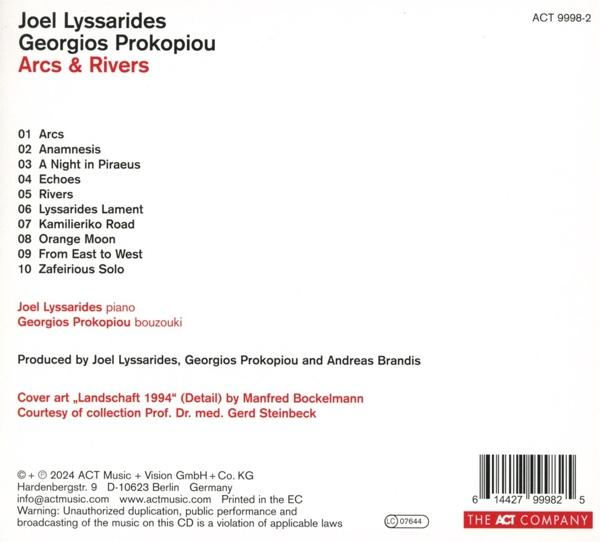 Das CD-Cover mit Text. Der Titel lautet Arcs & Rivers. Der Künstler ist Joel Lyssarides.