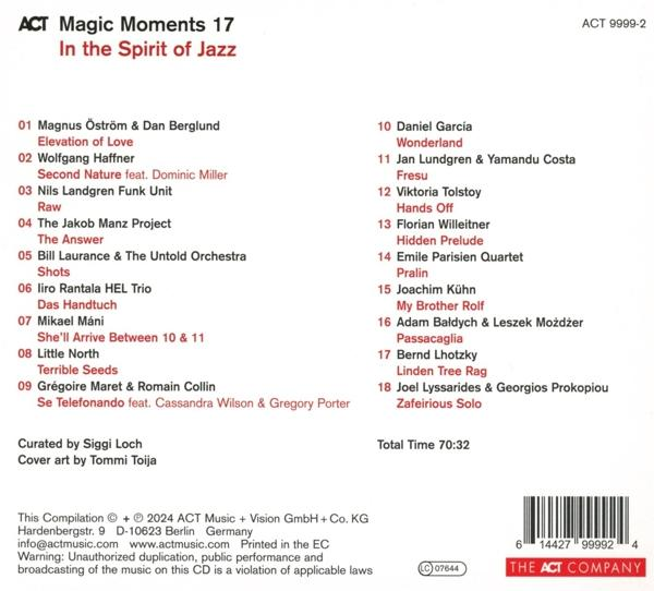 Albumcover mit Text und Titelliste. Titel: ACT Magic Moments 17. In the Spirit of Jazz.