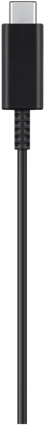 Ein schwarzes USB-C-Kabel mit einem schwarzen Stecker oben und einem schwarzen Kabelkörper.
