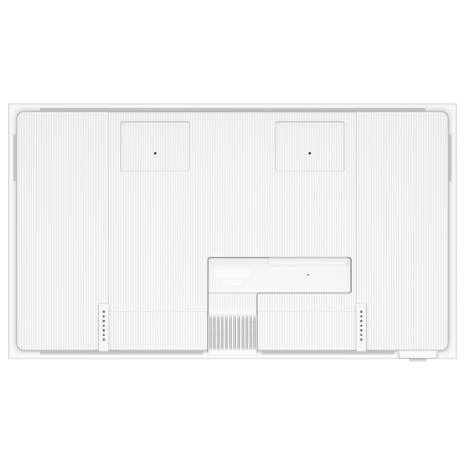 White panel with horizontal ridges and two square openings, and other features.