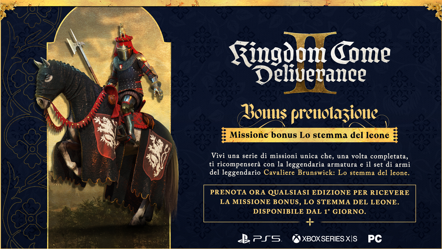 Ritter auf einem Pferd mit einem Spielcover.