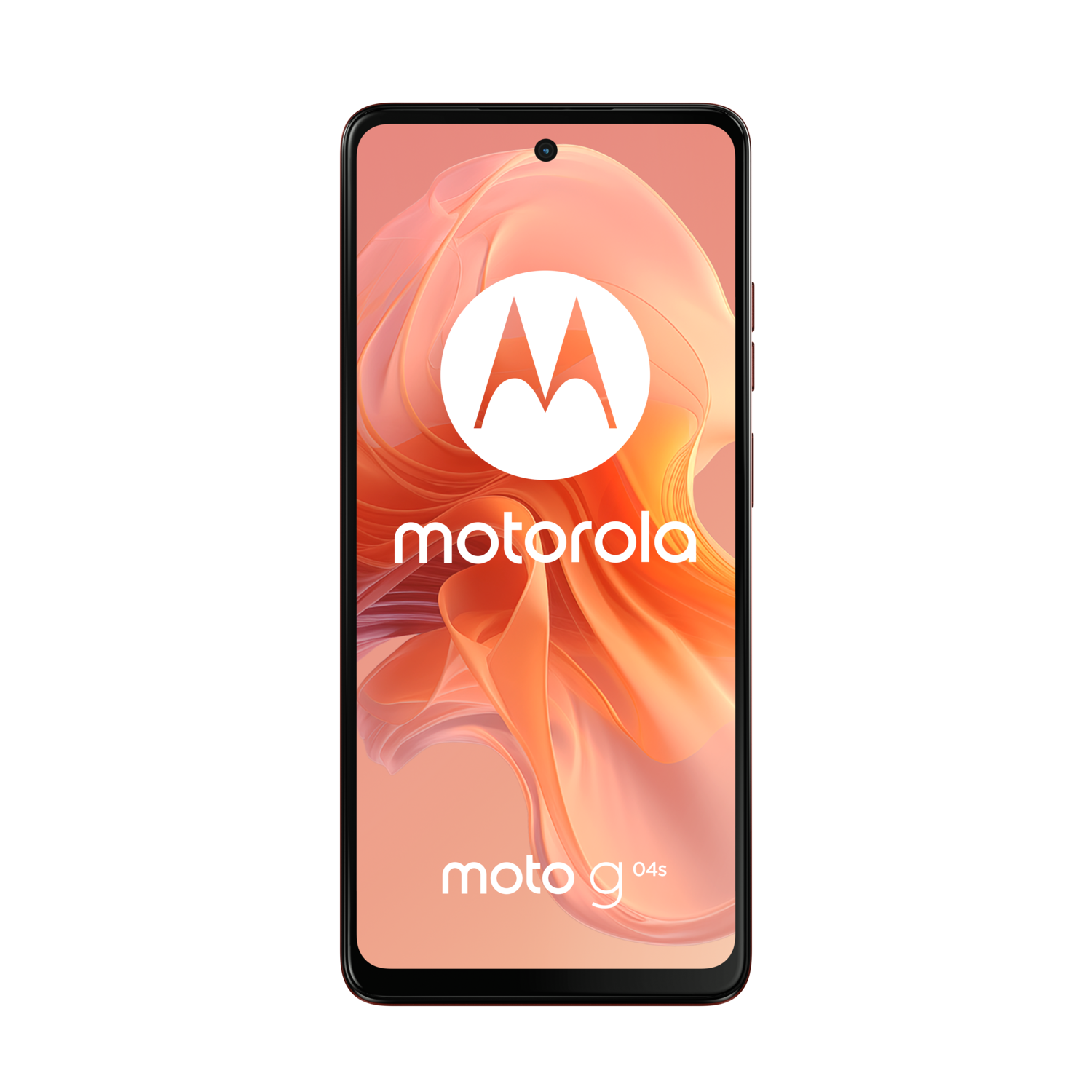 A Motorola Moto g04s smartphone. The phone is black with a large screen and a Motorola logo.