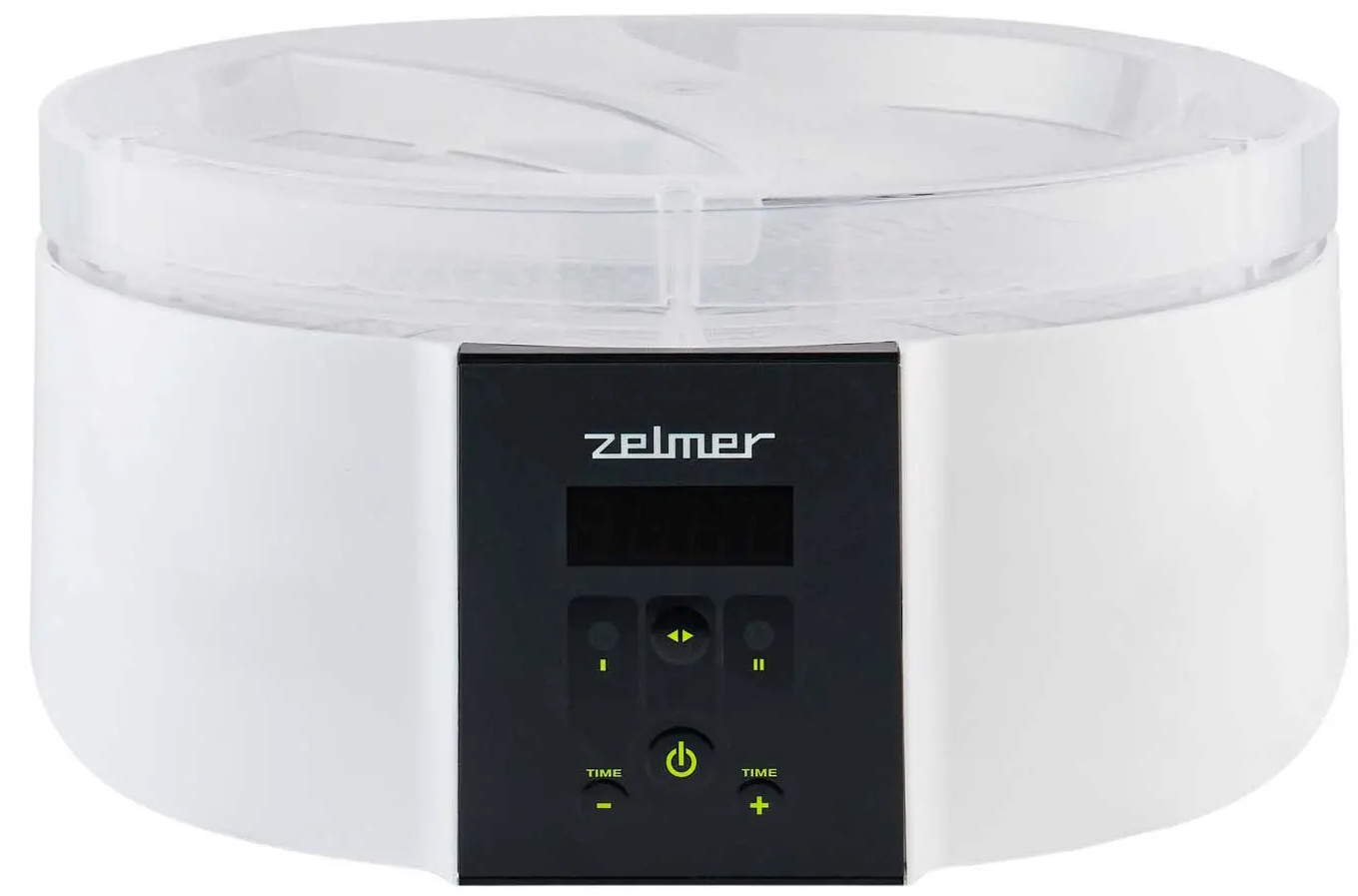 Biało-czarne urządzenie z wyświetlaczem cyfrowym i przyciskami, wyizolowane na białym tle.