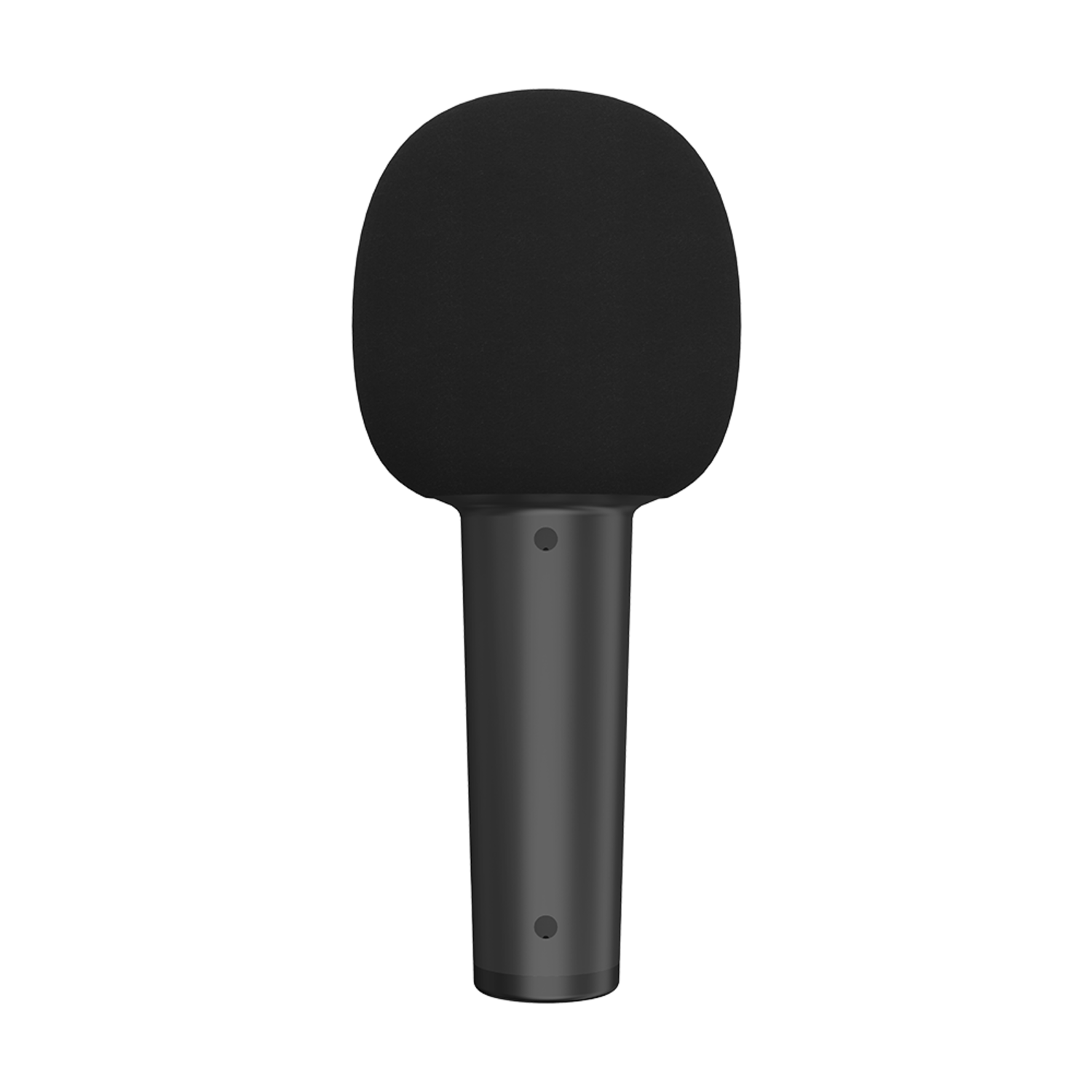 Black microphone with a round foam head.