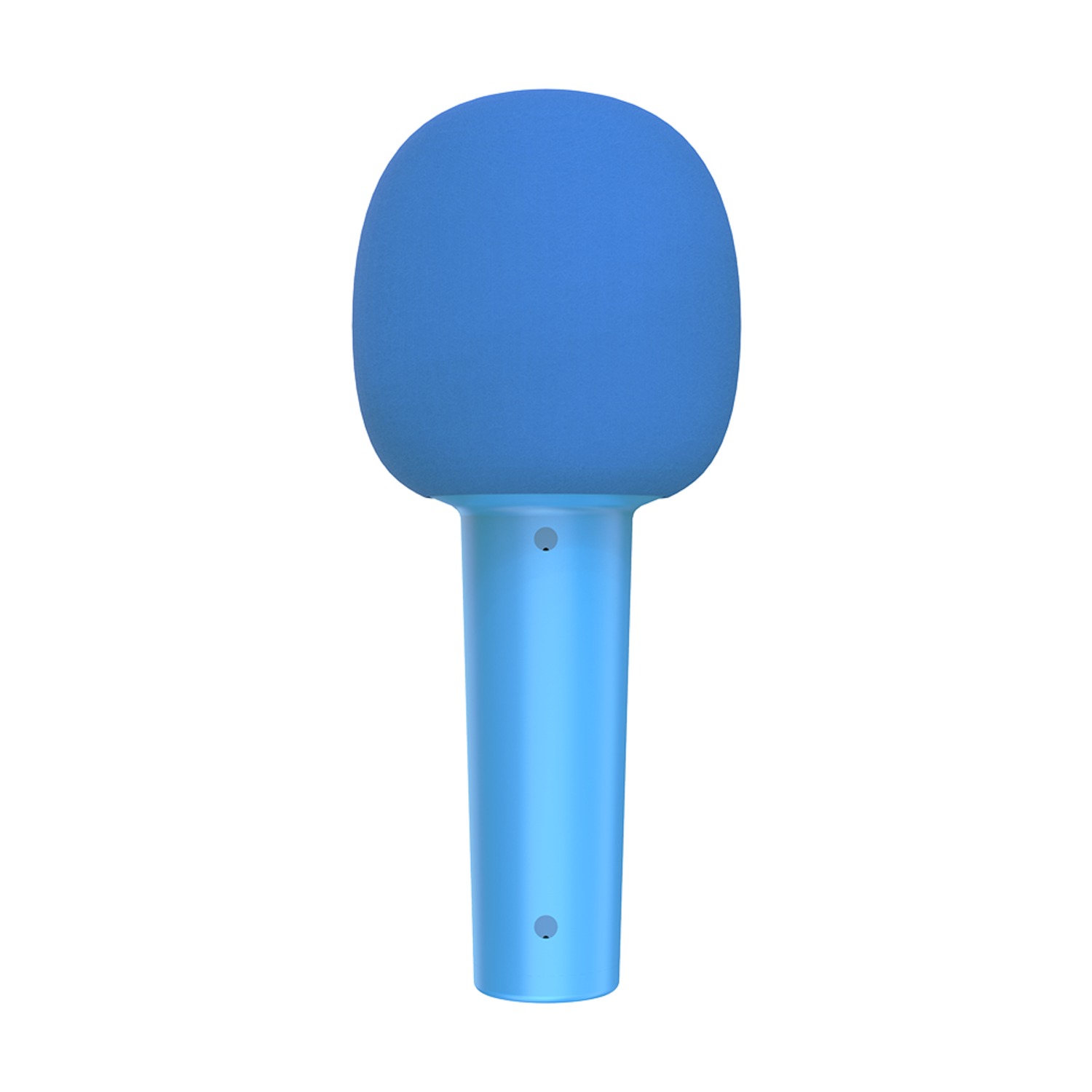 Blauwe microfoon met een ronde schuimkop.