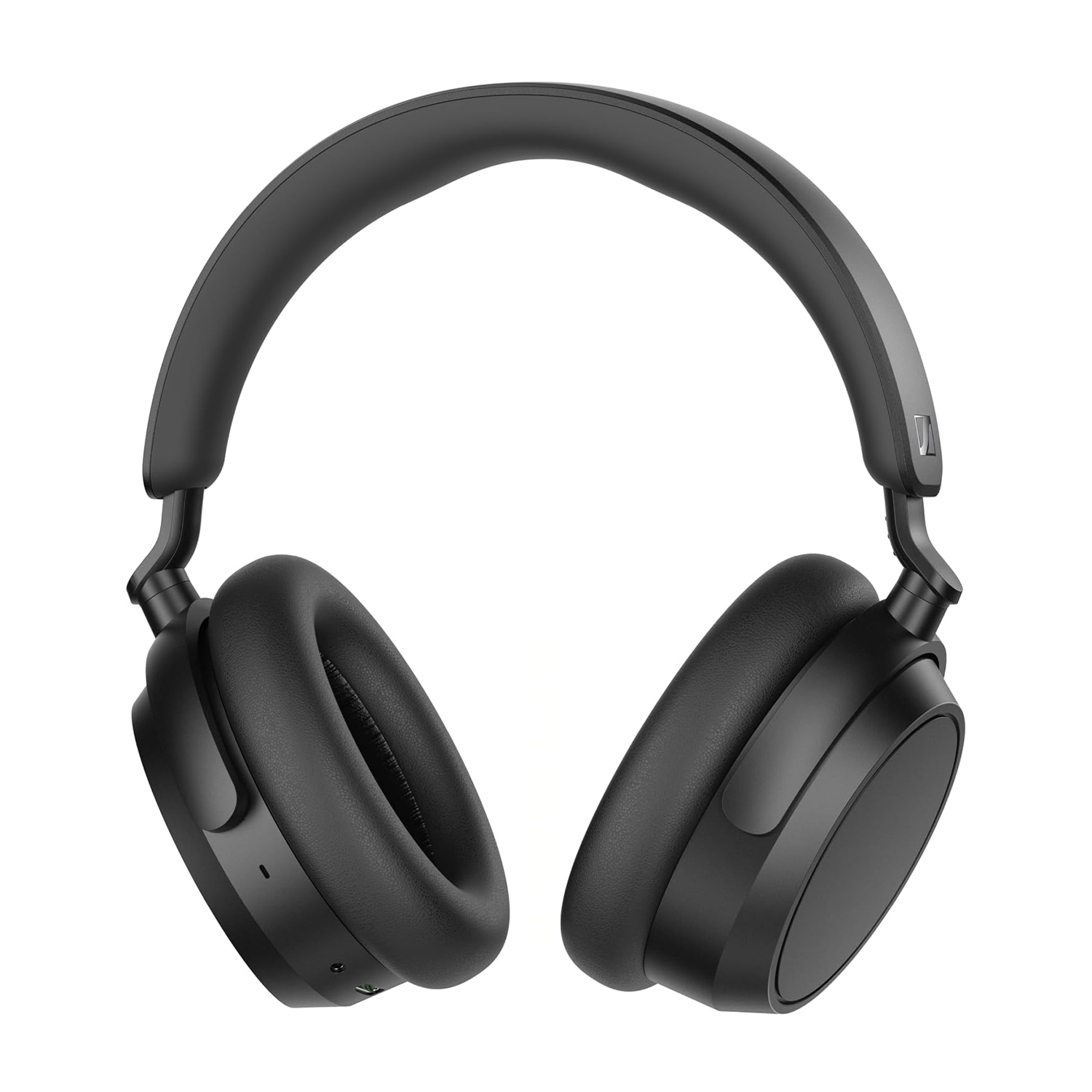 Cuffie over-ear nere, con archetto e padiglioni imbottiti e un logo sull'archetto.