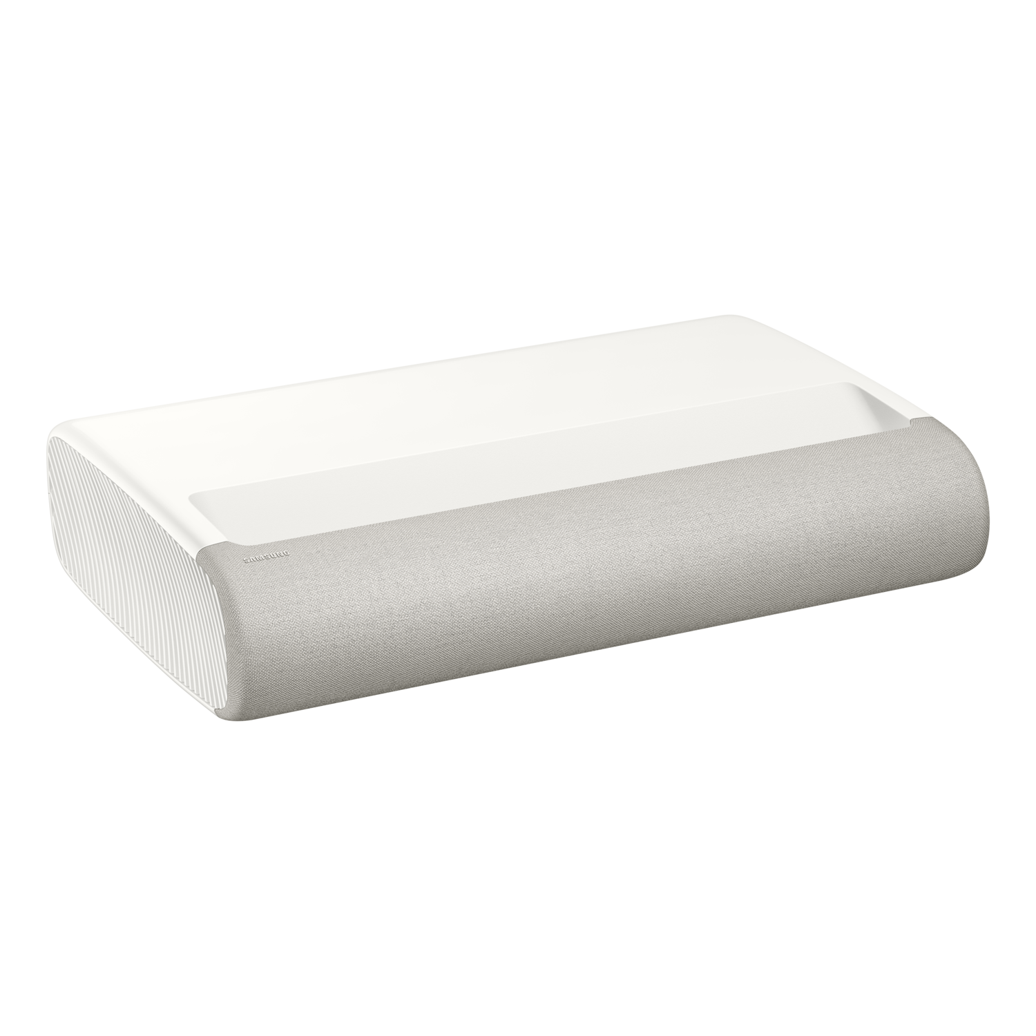 Projecteur blanc et gris, vue en angle.