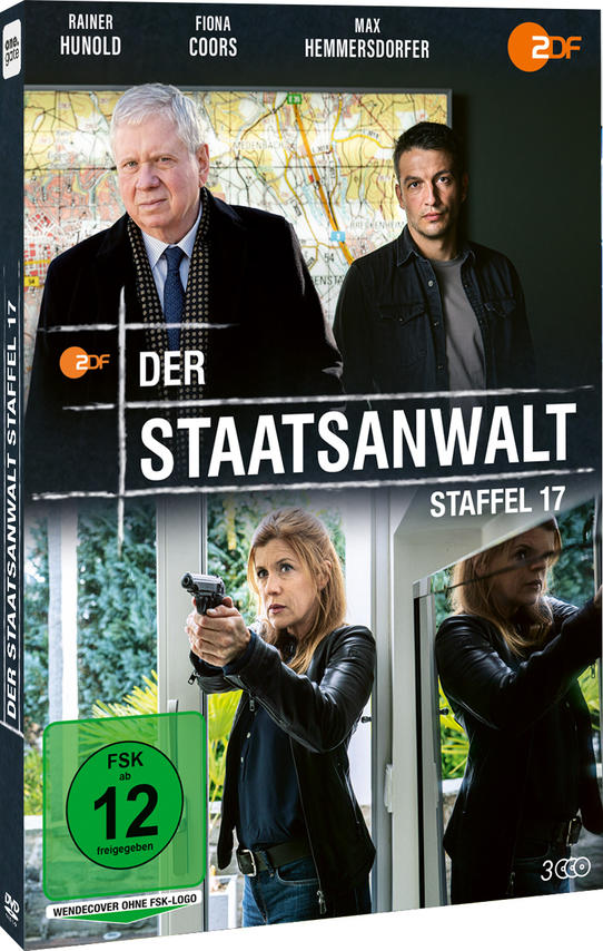 DVD-Cover mit Schauspielern. Titel: Der Staatsanwalt Staffel 17. Zwei Männer und eine Frau mit Waffe.
