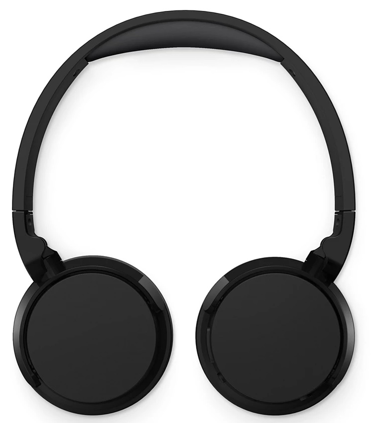Czarne słuchawki na białym tle. Mają okrągłe nauszniki i pałąk łączący je.