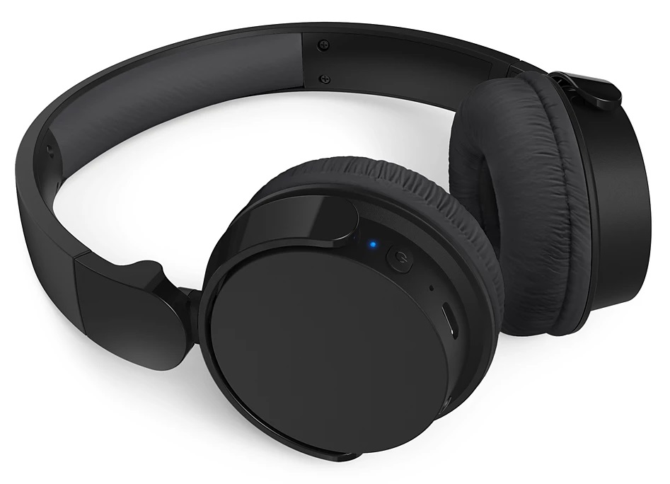 Czarne słuchawki na białym tle. Słuchawki mają kształt litery U.