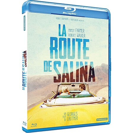 Boîtier Blu-ray avec une affiche de film. Comporte une voiture et une scène de désert avec du texte.