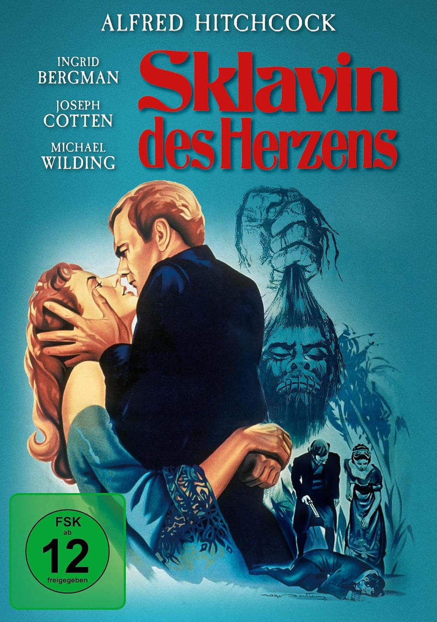 Filmplakat für 'Sklavin des Herzens'. Ein Mann küsst eine Frau. Figuren im Hintergrund, mit einer geisterhaften Figur darüber.