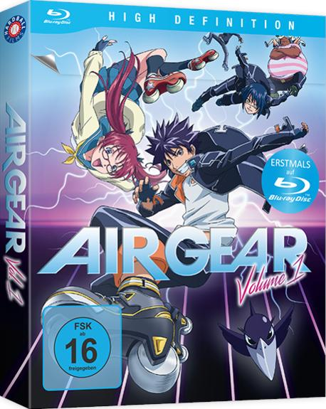 Eine Blu-ray-Box von Air Gear Volume 1 mit Anime-Charakteren und dem FSK 16 Logo.