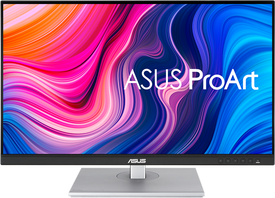 Monitor ASUS ProArt logóval színes háttér előtt.