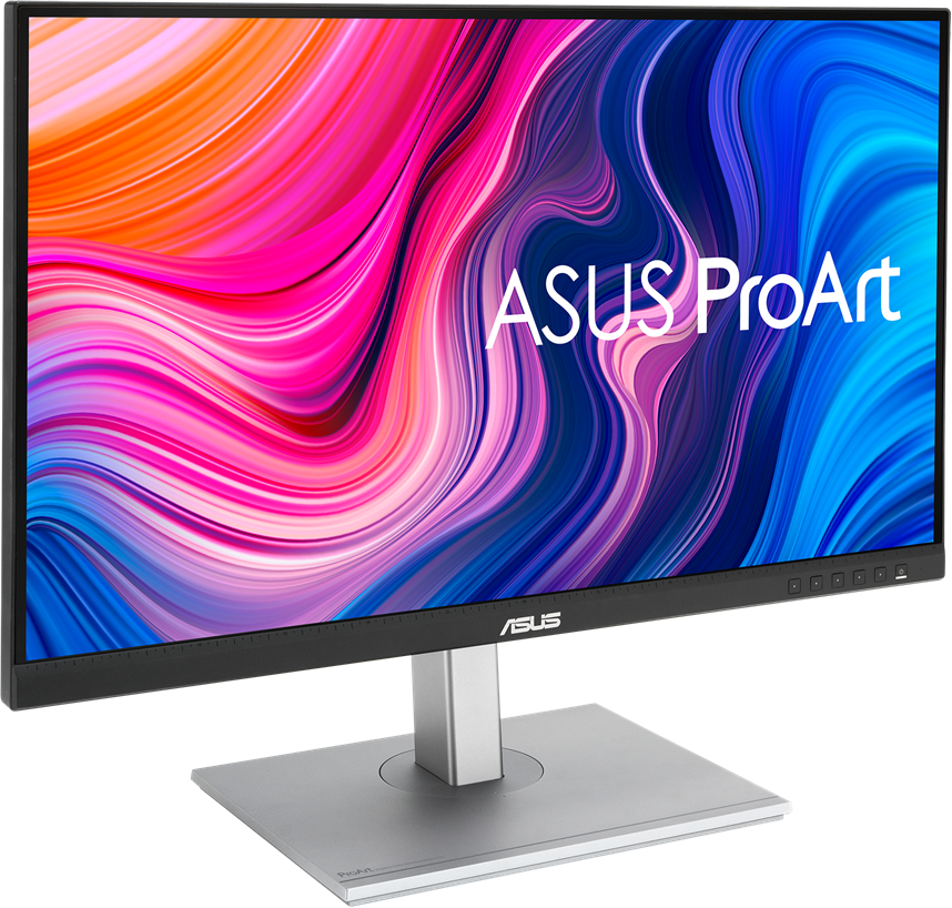 Monitor színes, absztrakt háttérrel és ASUS ProArt logóval.
