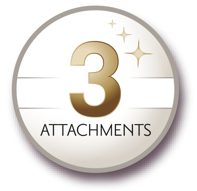 Ein weißes und goldenes Abzeichen mit der Zahl 3 und den Worten '3 Anhänge'.