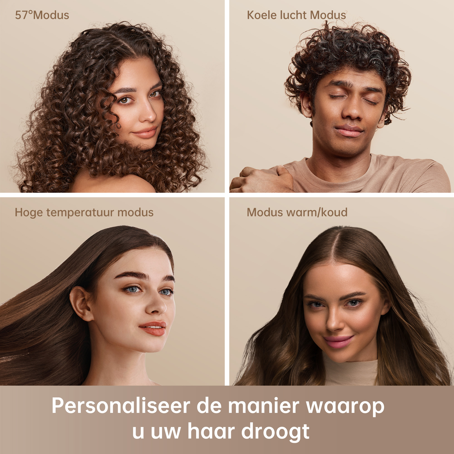 Four images of people with different hair styles, with text below.