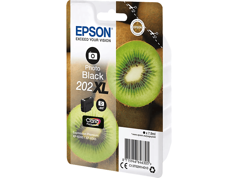 EPSON 202XL Kiwi eredeti tintapatron, fotófekete, 7,9ml (C13T02H14010)