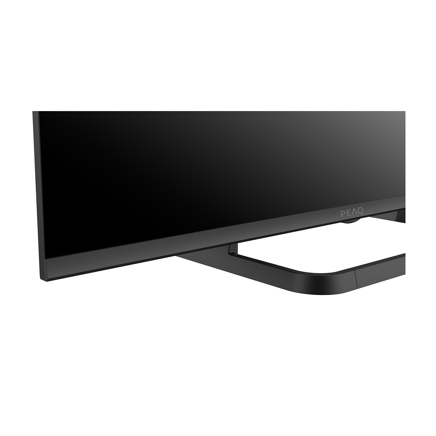 Una vista ravvicinata di un monitor nero con il logo PEAQ sulla cornice inferiore.