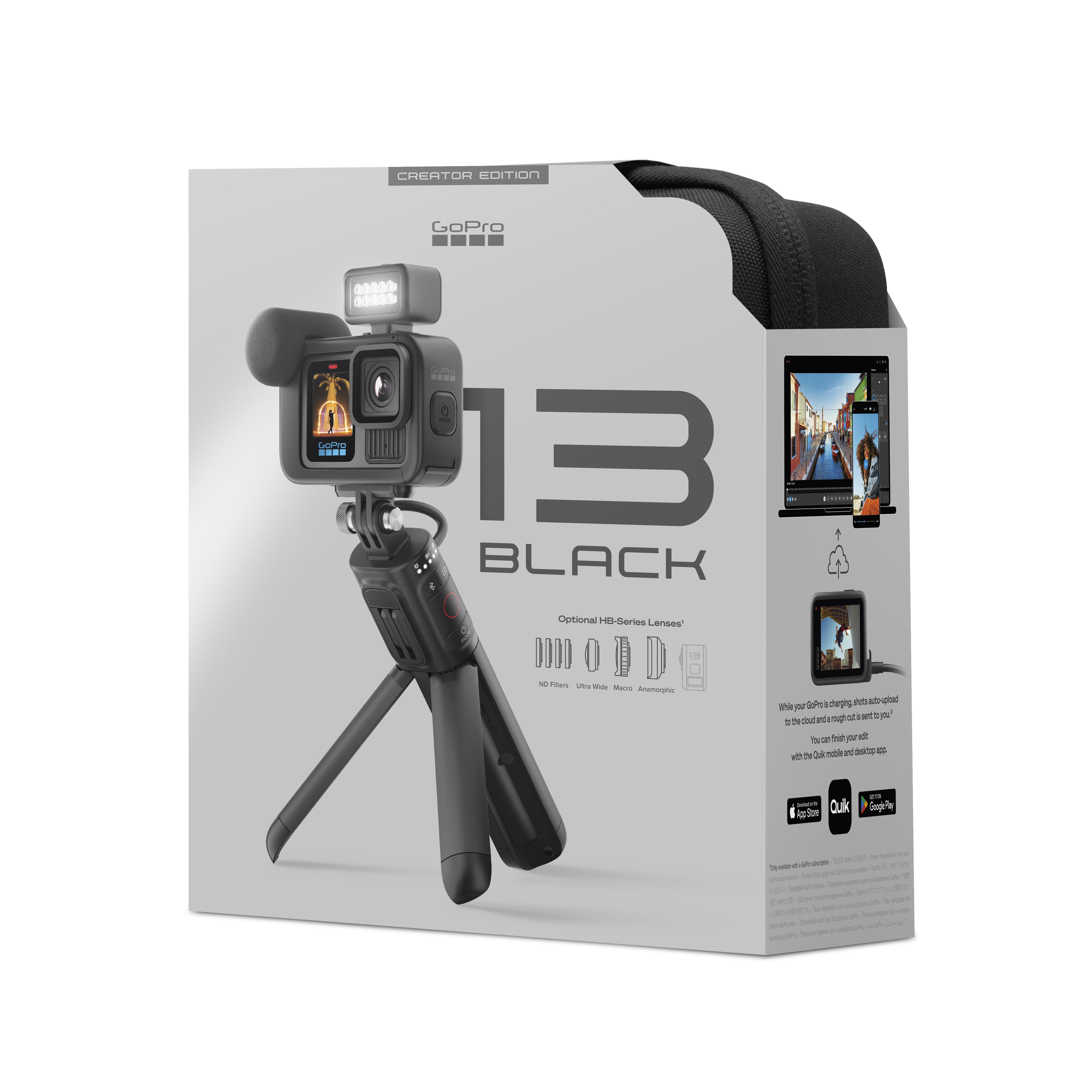 GoPro Kamera-Kit in Box mit Zubehör und Produktinformationen.