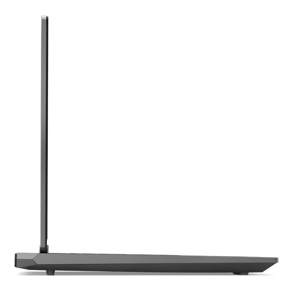 Laptop z boku: szary, otwarty, z ekranem. Brak widocznego brandingu.